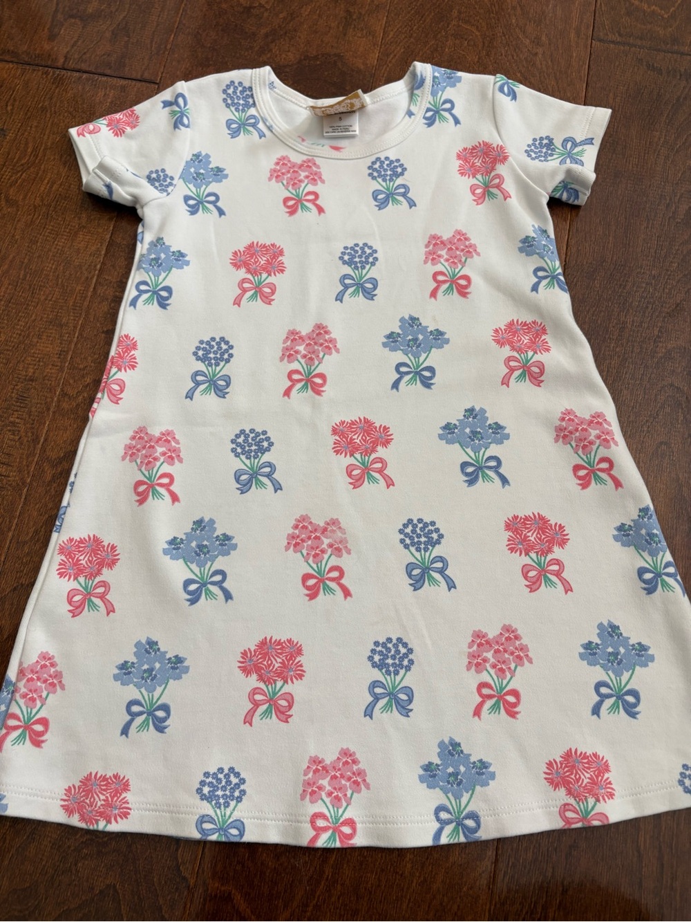 The Beaufort Bonnet Company White Dress with Pink and Blue Floral Bows